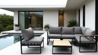 17.tlg Ecklounge "Santorini" aus Aluminium mit Tisch & Sessel, Armlehne in Holzoptik - Schwarz/Dunkelgrau