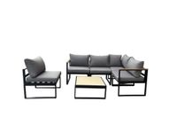 Ecklounge "Santorini" aus Aluminium mit Tisch & Sessel, Armlehne in Holzoptik