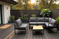 17.tlg Ecklounge "Santorini" aus Aluminium mit Tisch & Sessel, Armlehne - Schwarz/Dunkelgrau