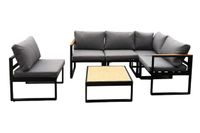 17.tlg Ecklounge "Santorini" aus Aluminium mit Tisch & Sessel, Armlehne - Schwarz/Dunkelgrau