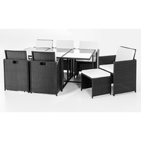 Polyrattan-Sitzgruppe CUBE 33-tlg. mit klappbarer Rückenlehne, Polsterauflagen & 4 Hocker - für 10 Personen