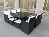 Dining Set CUBE 27-tlg. mit umklappbaren Rückenlehne, Polsterauflagen & 4 Hocker - für 10 Personen