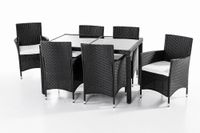 13tlg. Dining-Set VERA aus Polyrattan mit Glastisch inkl. Polsterauflagen