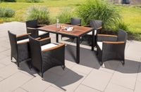 13tlg. Dining-Set VERA aus Polyrattan mit Holztisch inkl. Polsterauflagen