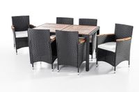 13tlg. Dining-Set VERA aus Polyrattan mit Holztisch inkl. Polsterauflagen