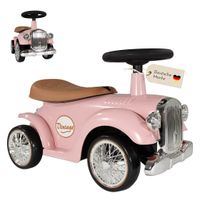 Rutschauto ab 1 Jahr, Kinderauto im Retrodesign pink, Kinderfahrzeug mit Hupe