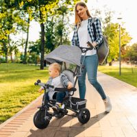 6-in-1 Dreirad mit Schubstange, Kinderdreirad mit abnehmbarem Sonnendach