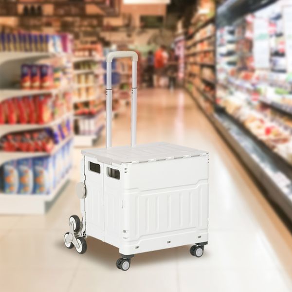 Einkaufstrolley Klappbar Einkaufswagen mit Teleskop-Griff, bis 80 kg Weiß