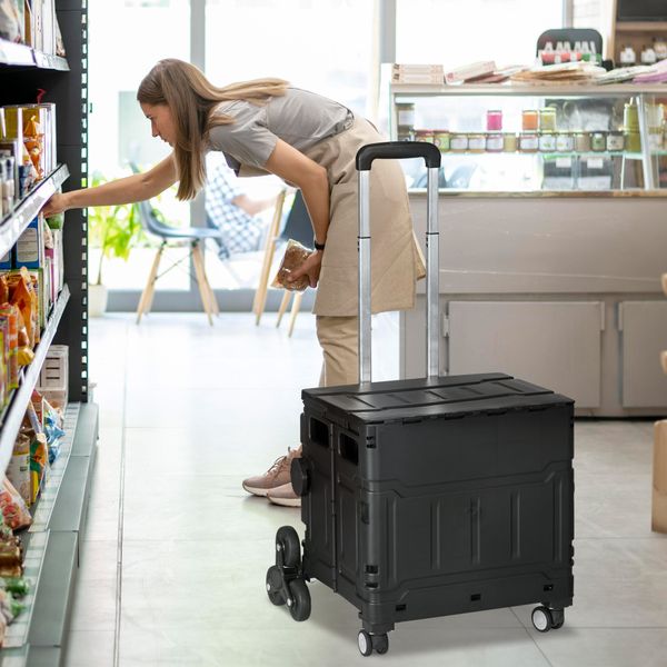 Einkaufstrolley Klappbar Einkaufswagen mit Teleskop-Griff, bis 80 kg Schwarz
