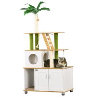 Kratzbaum mit Katzenklo-Schrank, 2-in-1 160 cm Katzenbaum mit Katzenhaus