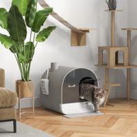 Katzentoilette Katzenklo mit Haube und Deckel Katzenstreu Matte Grau