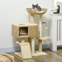 Kratzbaum 98 cm Katzenkratzbaum mit 2 Leigefläche, Spielball, Sisal Beige