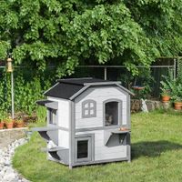 Katzenhaus Outdoor Katzenhütte 2-Etagen Katzenvilla Asphaltdach Weiß