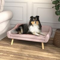 Hundesofa Katzensofa mit Rückenlehne, Hundecouch mit Holzbeine, Kissen