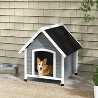 Hundehütte aus Holz Hundehaus Kleintierhaus mit Asphaltdach Grau