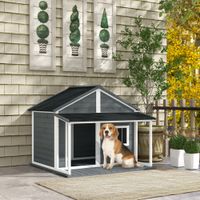 Hundehütte aus Holz Kleintierhaus Hundehaus mit Terrasse für draußen