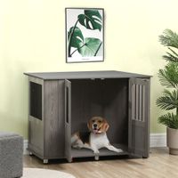 Hundekäfig Haustierkäfig Hundehütte mit Schloss, Magnettür, Fenster, Grau