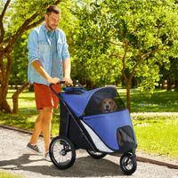 Hundewagen Hundebuggy mit Netzfenstern, Klappbar, bis 30 kg, Oxford, Blau