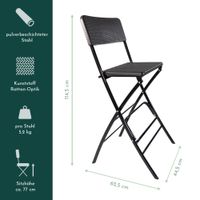 Barhocker mit Lehne, klappbare Barstühle als 2er Set, Küchenhocker Sitzfläche in Rattanoptik