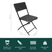Klappstuhl 2er Set Stühle, schwarz Holz-Optik, Campingstuhl