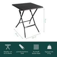 Klapptisch in Rattan-Optik, Balkontisch mit Tischplatte 62 x 62 cm (L x B), schwarz