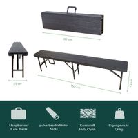 Klappbank im 2er Set, mobile Sitzbank 180 x 25 cm, klappbare Bierbank für 4 Personen