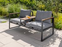 Aluminium Gartensofa MANILA mit Tischablage aus Polywood & Polsterauflagen - Grau