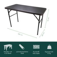 Gartentisch in Holz-Optik, Klapptisch mit Tischplatte 120 x 60 cm (L x B)