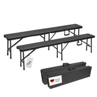Klappbank im 2er Set, mobile Sitzbank 180 x 25 cm in Rattan-Optik, klappbare Bierbank