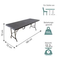 Gartentisch in Holzoptik, Klapptisch 180 x 75 cm, Buffettisch bis 150 kg belastbar
