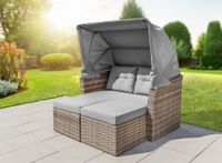 7tlg. Multifunktionslounge aus Rattan VELIA, ca. 145 x 80 x 80,5/157 cm - Grau