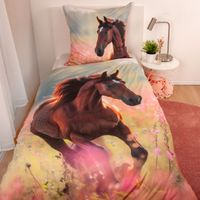 YC Pferd Bettwäsche Größe 80x80 + 135x200 cm