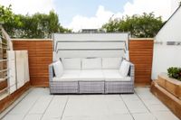 Rattan Lounge Set Nola, mit Sonnendach inkl. Kissen und Beistelltisch, ca. 209 x72 x72cm- Hellgrau