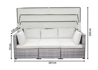 Rattan Lounge Set Nola, mit Sonnendach inkl. Kissen und Beistelltisch, ca. 209 x72 x72cm- Hellgrau