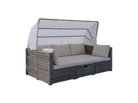 Rattan Lounge Set Nola, mit Sonnendach inkl. Kissen und Beistelltisch, ca. 209 x72 x72cm- Hellgrau