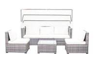 Rattan Lounge Nola, Sonnendach inkl. Kissen und Beistelltisch, ca. 209 x72 x72cm- Hellgrau Colli1/2