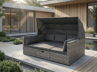 Rattan Lounge-Set Nola inkl. Kissen und Beistelltisch, ca. 209 x 72 x 72 cm - Anthrazit