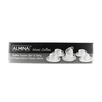 12 Teiliges Kaffee-Set, 6x Kaffeetassen, 6x Untertasse in Weiß mit Riffle Design