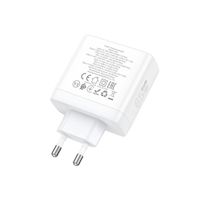 Wandladegerät 2 x Typ C + USB A QC PD 65W GaN N30 weiß - Ladegerät mit 3 Steckplätzen