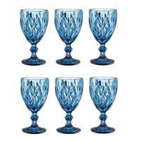 6 Teiliges Set aus Glas Weingläser Trinkgläser in Blau Wassergläser