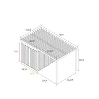 Metallgerätehaus 4.7㎡ Skylight mit 5.3㎡ Carport-Erweiterung 422 x 239 x 227 cm
