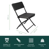 Balkonmöbel Set 3-teilig, klappbar, 2x Balkonstühle + 1 runder Balkontisch, Rattan-Optik