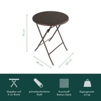 Klapptisch rund, Rattan-Optik, 60 cm, Balkontisch, klappbar, braun