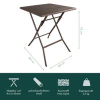 Klapptisch in Holz-Optik, Balkontisch mit Tischplatte 62 x 62 cm (L x B), braun