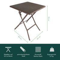 Klapptisch in Rattan-Optik, Balkontisch mit Tischplatte 62 x 62 cm (L x B), braun