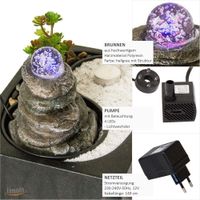 Zimmerbrunnen mit LED-Beleuchtung, Feng Shui Dekobrunnen mit Yin Yang Felsengarten für die Wohnung