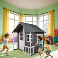 Kinderspielhaus aus Tannenholz, ca. 131 x 115,5 x 136 cm - Grau/Weiß