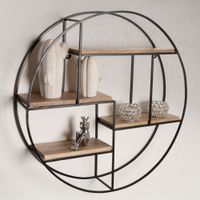Wandregal Holz Metall 70x70x18 cm Hängeregal Regal Rund Massiv Modern Bücherregal Wand