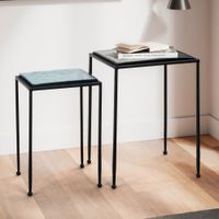 Satztisch Glas Metall Blau Schwarz