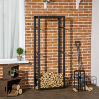 HOMCOM Kaminholzregal 60 x 25 x 150 cm Brennholzregal aus Metall, Schwarz
